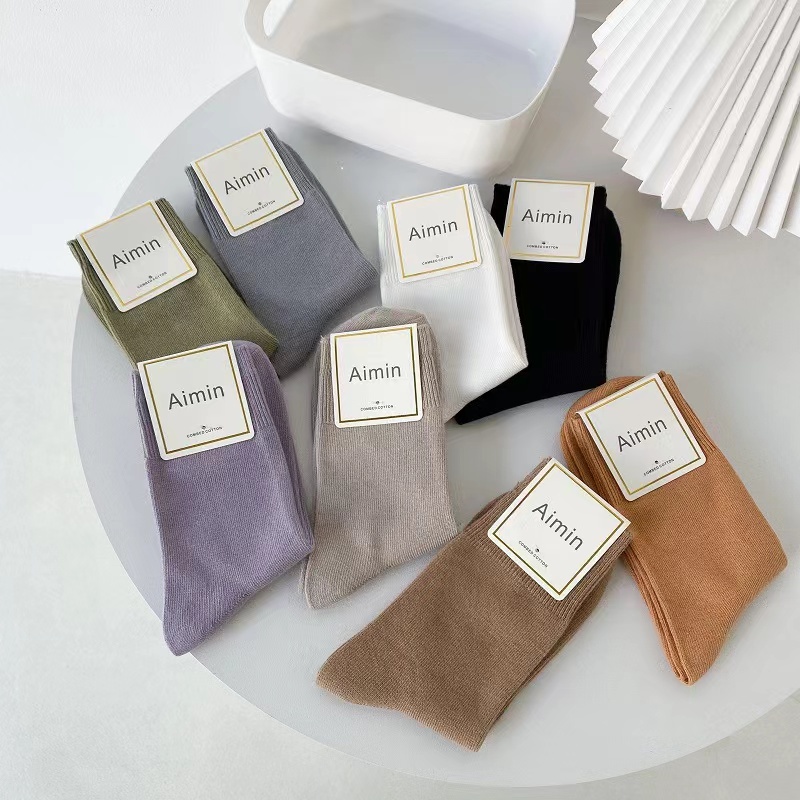 Vớ Cổ Cao Màu Trơn Đơn Giản Phong Cách Hàn Quốc Mới