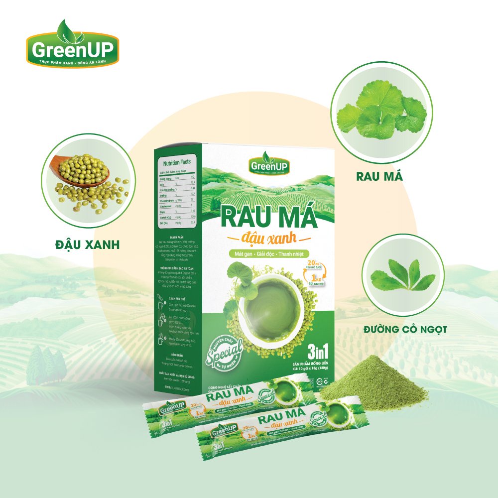 2 Gói Bột Rau Má Đậu Xanh GreenUP 3in1 - Rau Má Uống Liền - RMDXG03