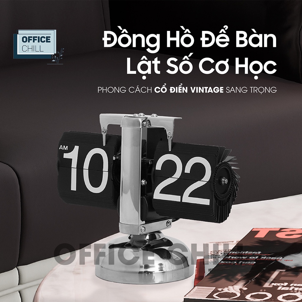 Đồng Hồ Để Bàn lật số cơ học Auto Flip Clock Retro Mac Setup OFFICE CHILL Đồng hồ phong cách vintage cổ điển Sang Trọng