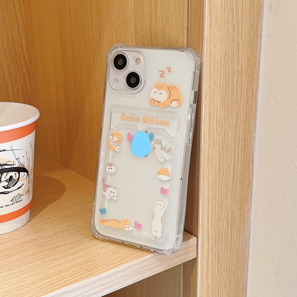Ốp Điện Thoại Chống Sốc Hình Mèo Có Ngăn Đựng Thẻ Cho iphone 15 / 14 / 13 / 12 / 11 / xs / 7p / 8p