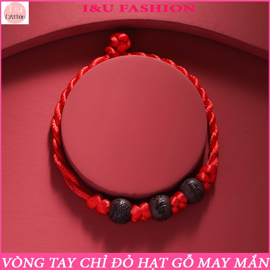 Vòng tay chỉ đỏ dây dày thắt nút hộ mệnh may mắn 3 hạt gỗ nâu khắc cung hoàng đạo độc đáo đơn giản dễ dùng Nam Nữ VT-70