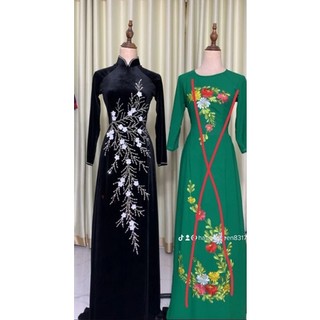 Áo dài nhung kết đá