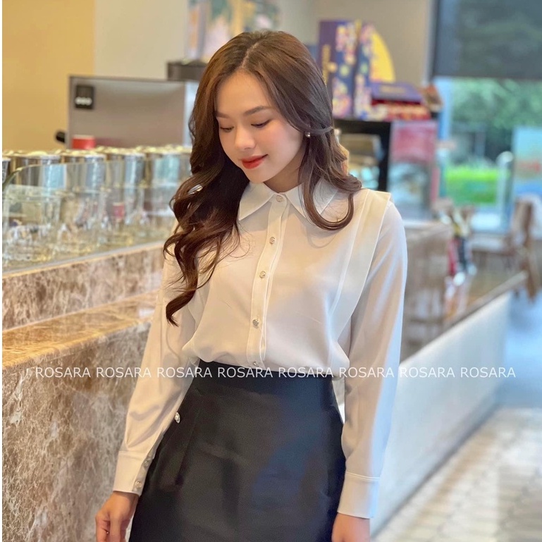 Áo Sơ Mi Trắng Lụa Thiết Kế Dài Tay Phối Cúc Ngọc Sang Chảnh G119 Rosara
