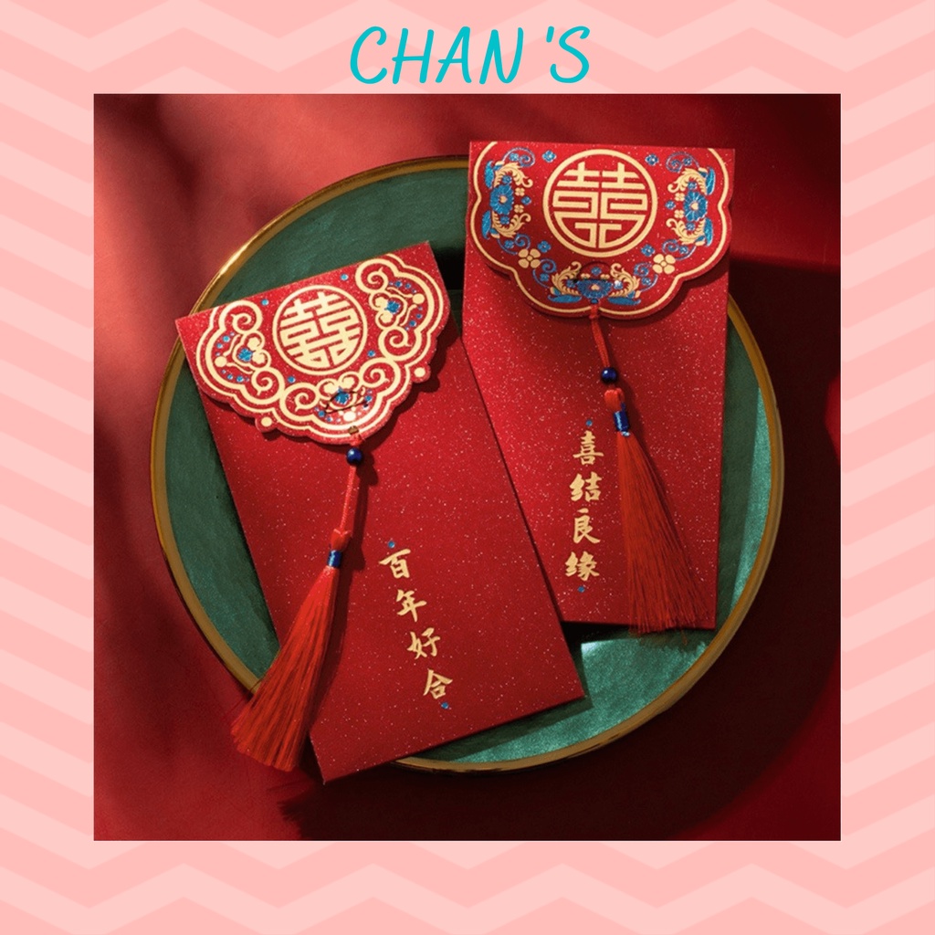 Phong bao Lì xì chữ hỷ trao duyên và họa tiết long phụng dùng cho đám cưới ăn hỏi nạp tài năm mới