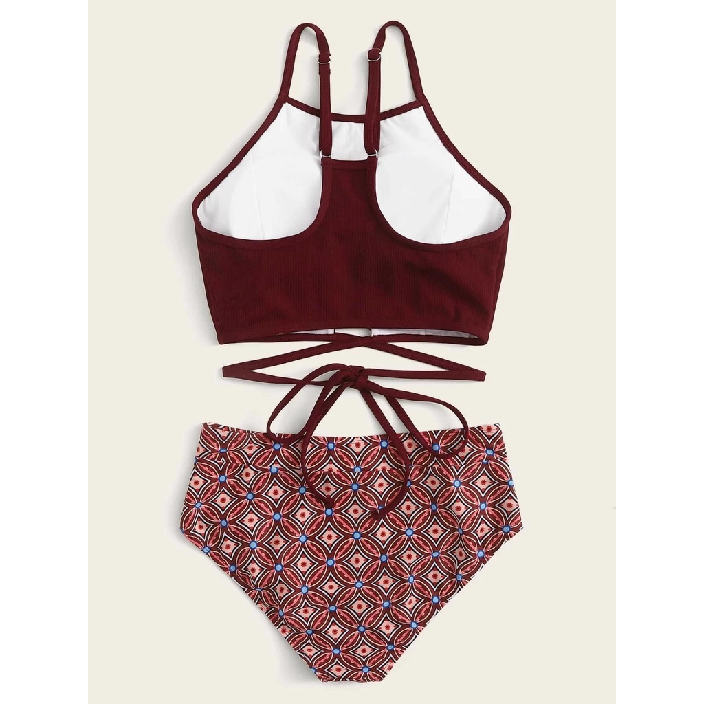 Sét áo tắm cổ yếm 2 mảnh đi biển phong cách Vintage BH01