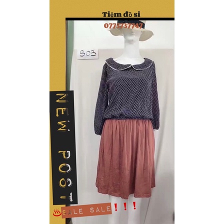 đầm cổ sen chấm bi freesize.s03