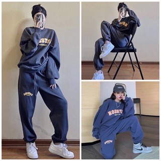 Sét bộ Nỉ Chữ HOUTON dáng rộng, Tay bồng chất nỉ dày dặn, Bộ nỉ mùa đông Nam nữ