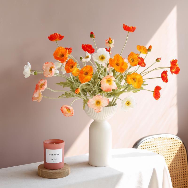 Hoa Anh Túc Nhân Tạo - Hoa Poppy Giả 3 Bông 1 Nụ Trang Trí Tiệc Cưới, Phòng Khách...