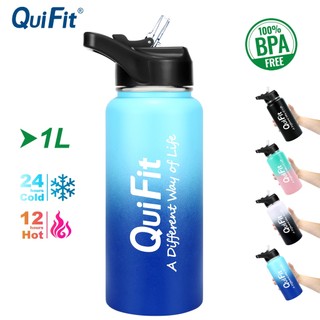 Bình nước giữ nhiệt QuiFit thép không gỉ có nắp và ống hút tiện lợi 1l
