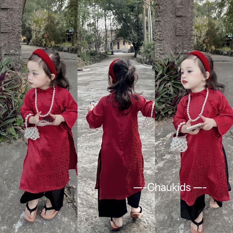 Set áo dài trơn tặng kèm nơ cột tóc cho bé gái S0067