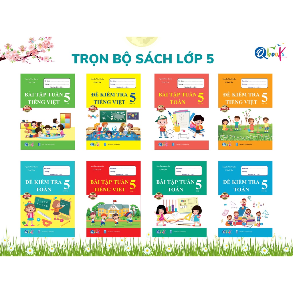 Sách - Trọn Bộ Bài Tập Tuần, Đề Kiểm Tra Toán và Tiếng Việt Lớp 5 - Cả năm học (8 quyển)
