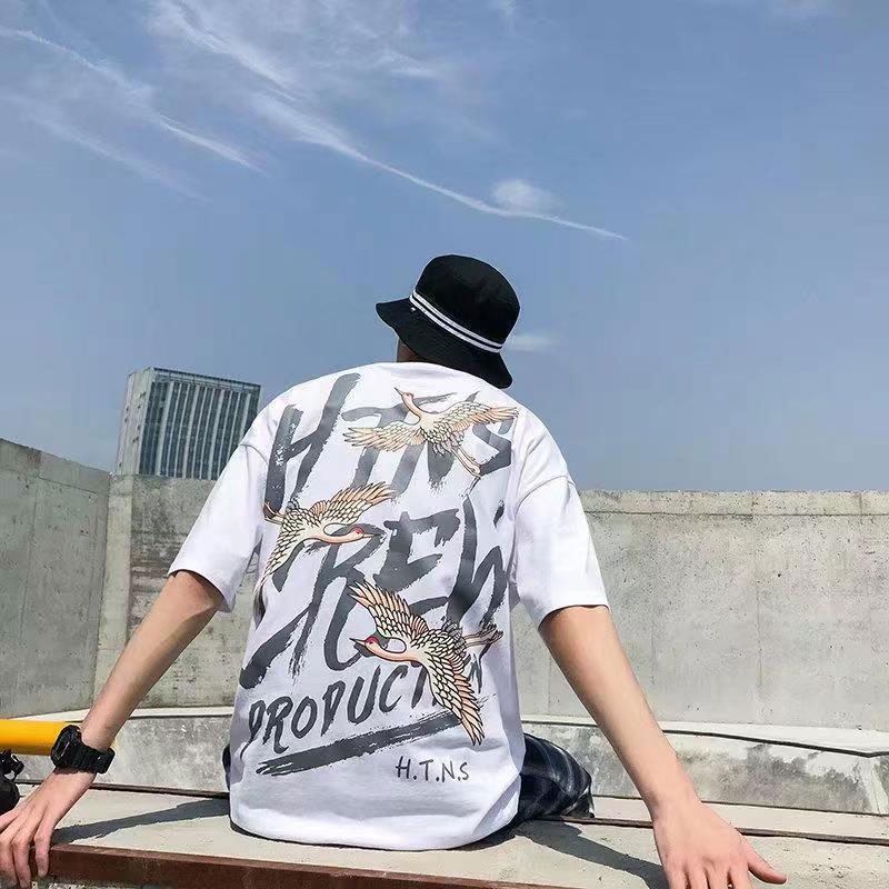 Áo Thun Nam Tay Ngắn Dáng Rộng Có In Chữ Phong Cách Hàn Quốc