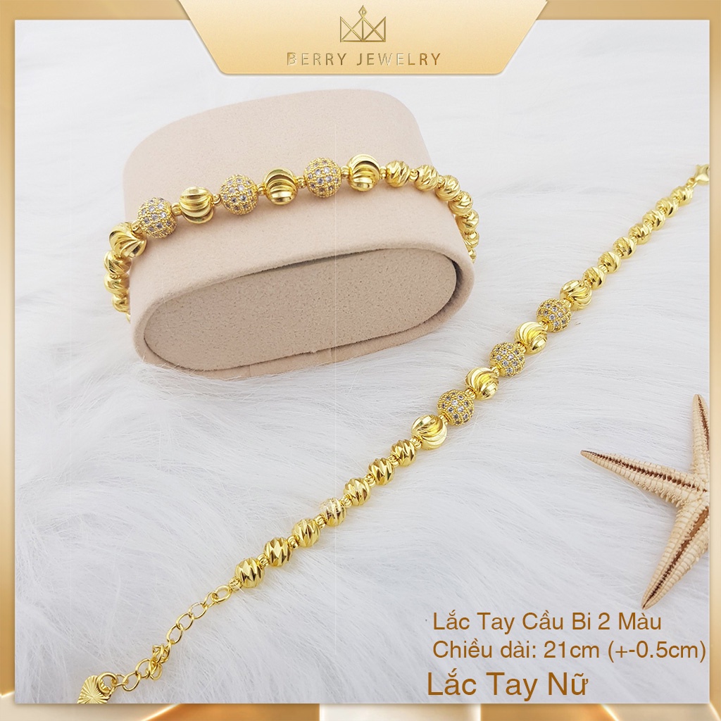 Vòng Tay Nữ Hình Cầu Bi 2 Màu, Lắc Tay Trái Bi Đính Đá Xinh Xắn Xi Vàng Điều Chỉnh Được Độ Rộng B60