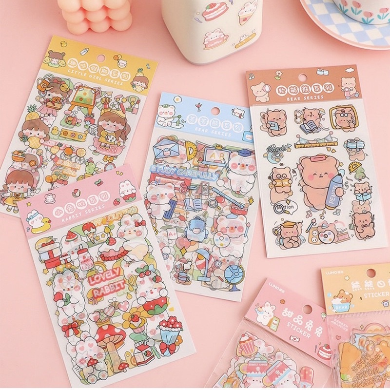 Set 4 tấm hình dán PET chống nước hoạ tiết hoạt hình dễ thương, mẫu đã cắt sẵn Tiệm Ốc Sột