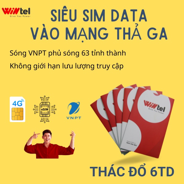 Sim 4G Wintel 6TD 7 tháng tốc độ cao ( 60Gb/ tháng ) Chuyên dành cho màn hình ô tô