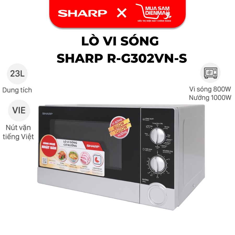 Lò vi sóng có nướng Sharp 23 lít R-G302VN-S | Bảo Hành Chính Hãng 12 tháng