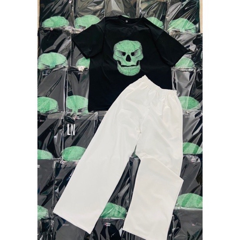 Sét áo đầu lâu + quần kaki trắg LH8