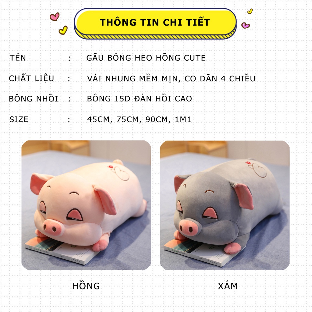 Gấu bông gối ôm heo hồng siêu cute, Thú nhồi bông heo hồng siêu đáng yêu, Gấu bông sang trọng, Đồ chơi thú bông