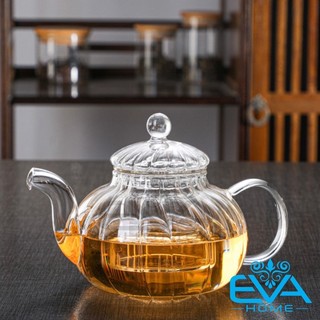 Bình trà / ấm trà thuỷ tinh sọc stripe chịu nhiệt kèm lõi lọc trà thuỷ tinh 600 ml cao cấp sang trong