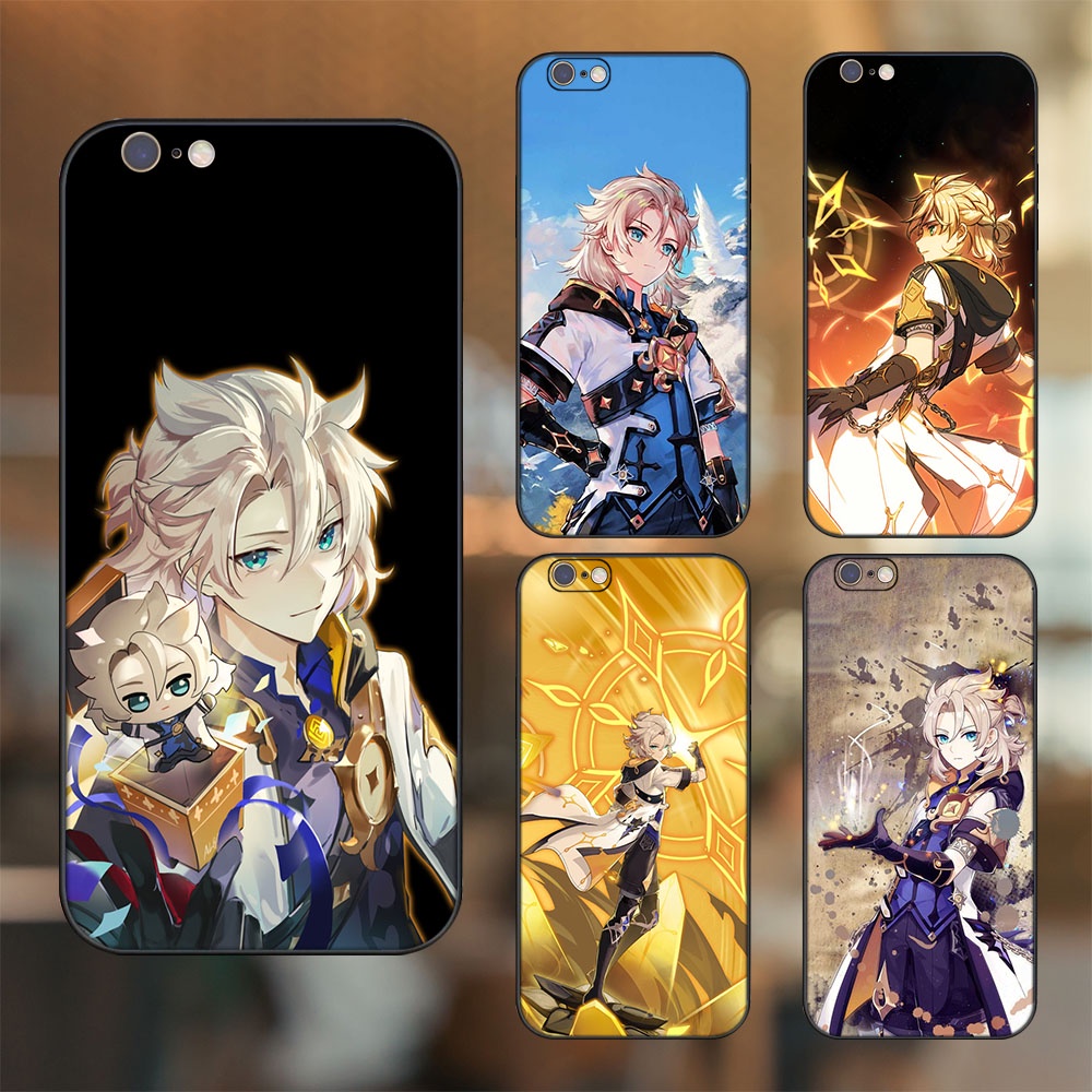 Ốp lưng iPhone 6, 6s dẻo đen cạnh vuông in hình Albedo Genshin Impact