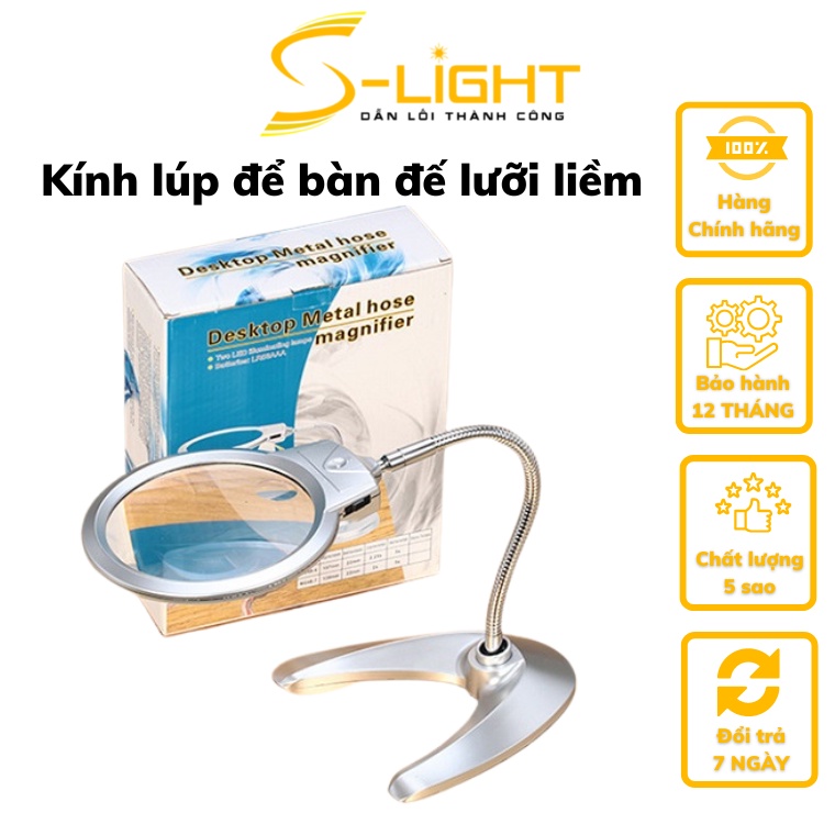 Kính lúp để bàn có đèn đế lưỡi liềm đa năng