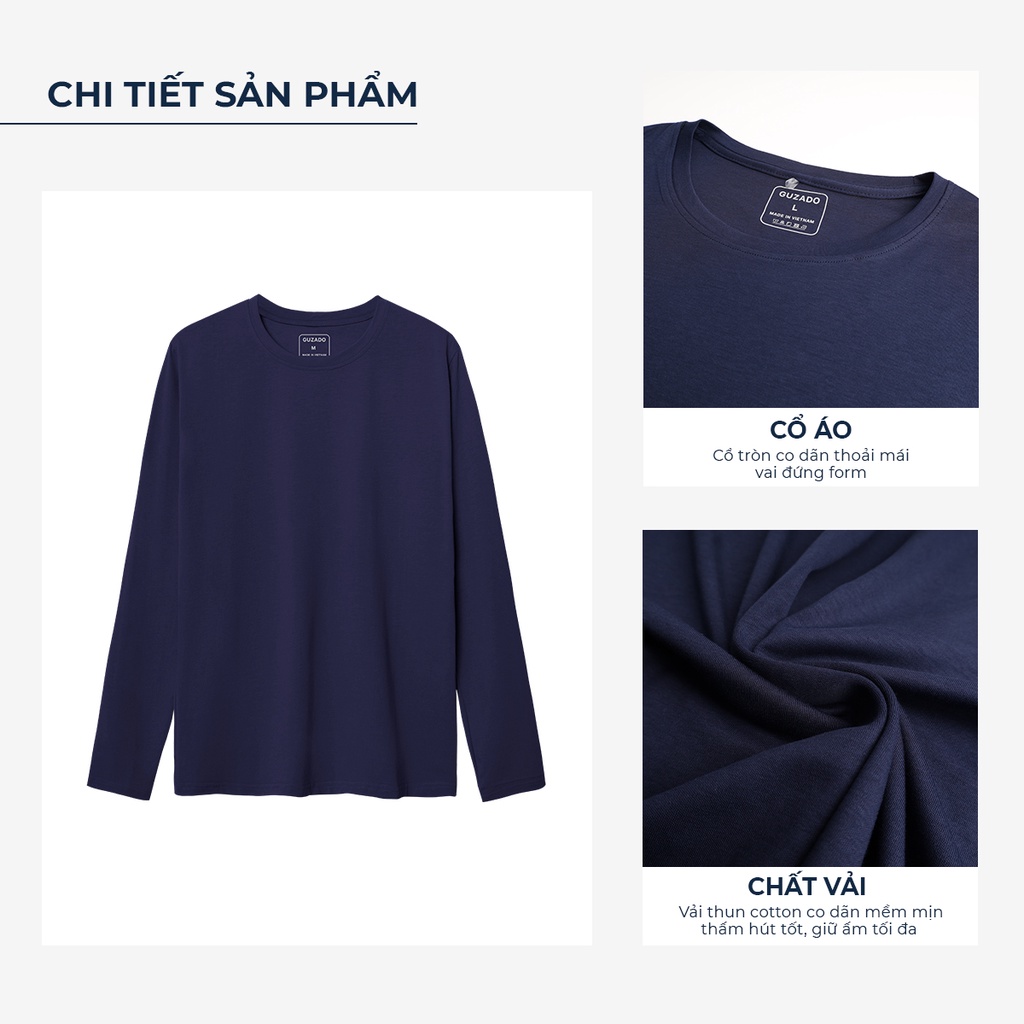 Áo sweater giữ nhiệt dài tay nam thu đông GUZADO Chất Cotton CVC Cao Cấp Co giãn 4 Chiều, vận động thoải mái GTD216