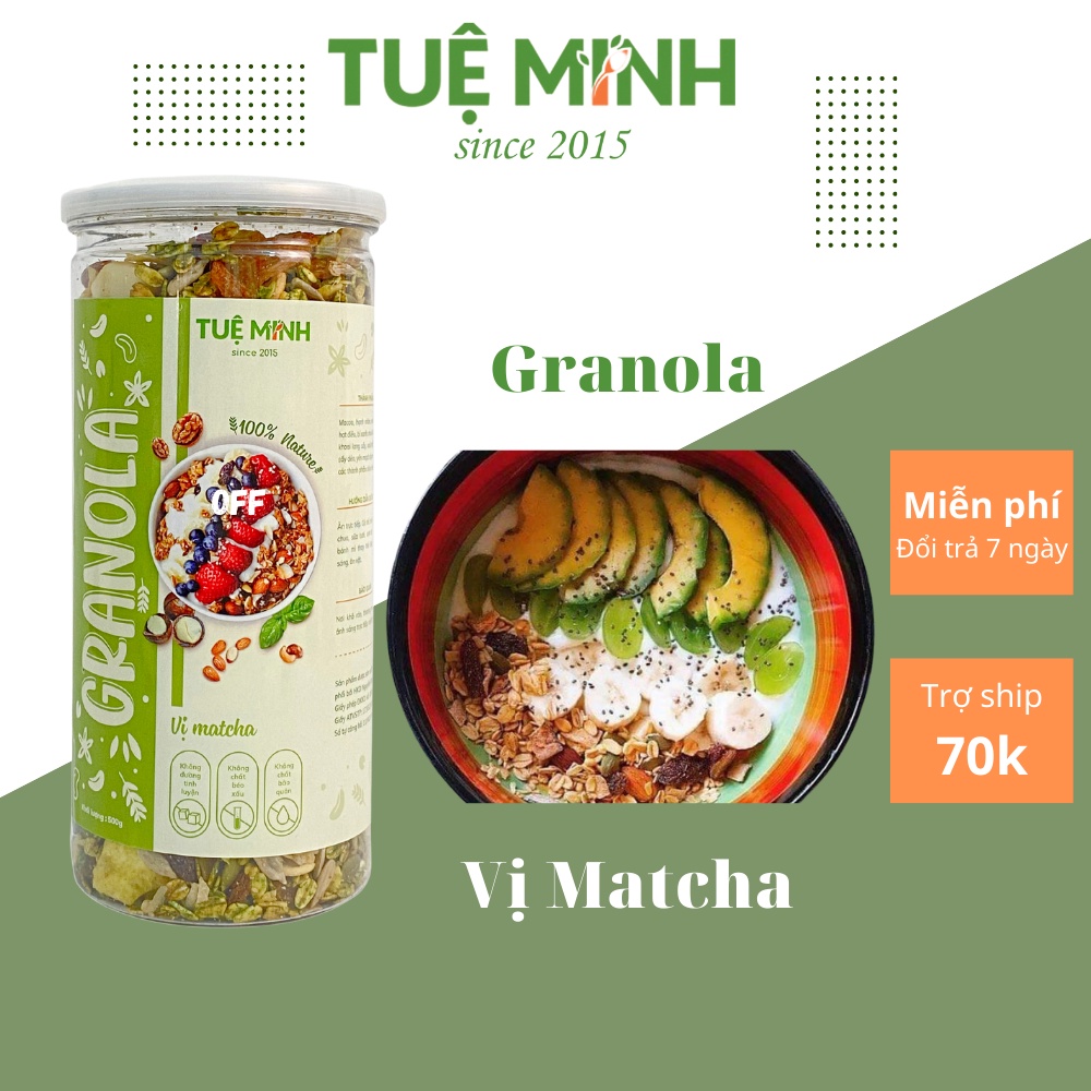 Granola Tuệ Minh ngũ cốc dinh dưỡng siêu hạt &amp; quả không đường thêm Macca, Dâu tây, Nho 500gr