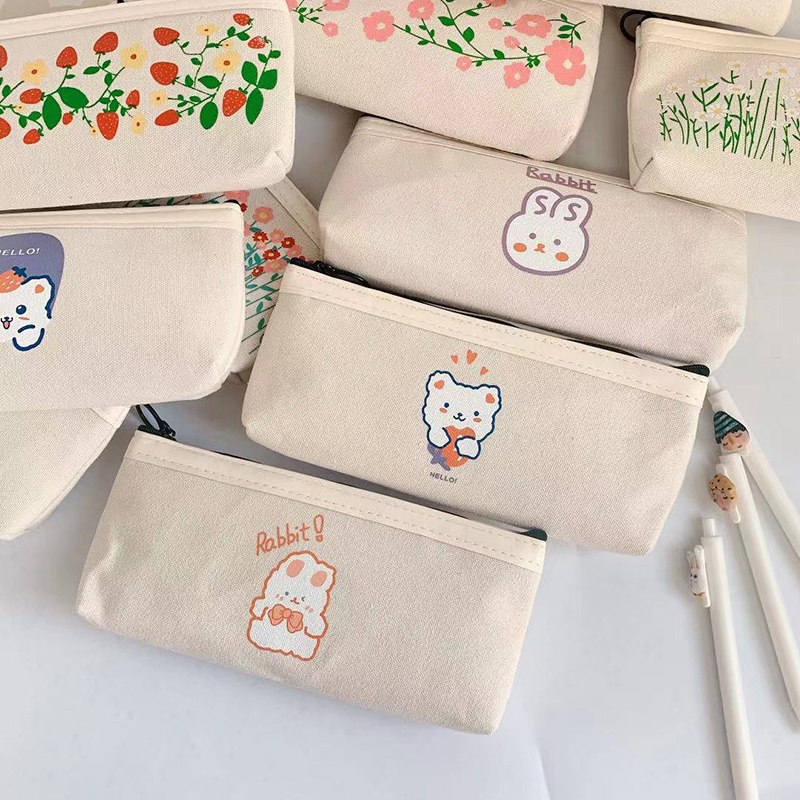 Túi bút vải bố khoá kéo in hình Kiki