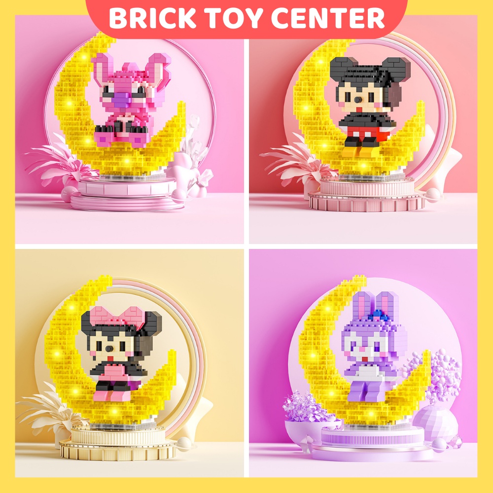 Đồ chơi lắp ghép giá rẻ mô hình nhân vật hoạt hình Disney dễ thường trên mặt trăng có đèn phát sáng