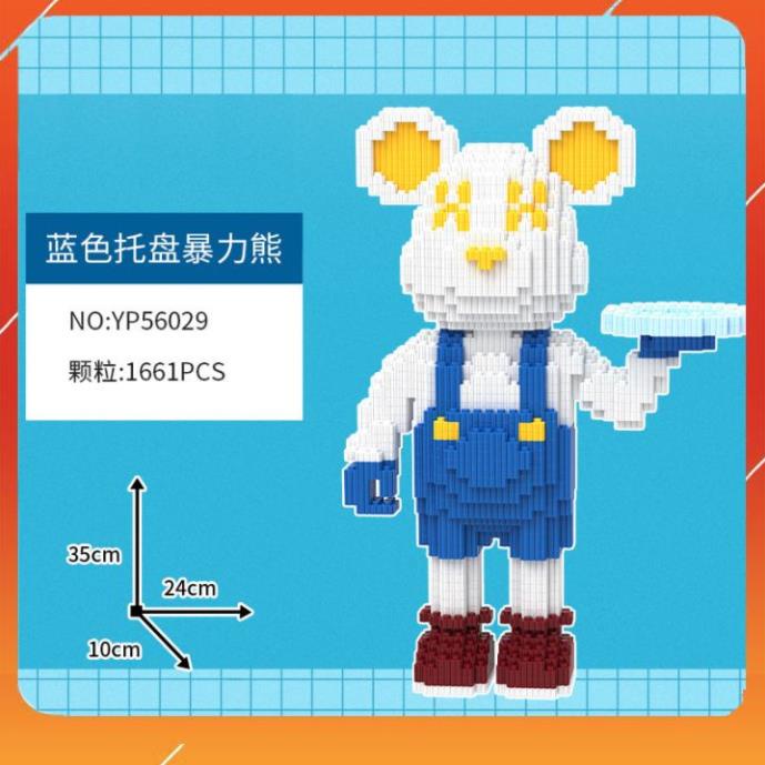 Lego bearbrick 36cm bộ đôi bồi bàn, mô hình lắp ráp, xếp hình lego, đồ chơi trí tuệ (Sản phẩm kèm hộp)