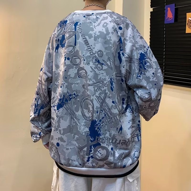 Áo Nỉ Tay Dài Cổ Tròn In Họa Tiết Graffiti Thời Trang Hàn Quốc Cho Nam