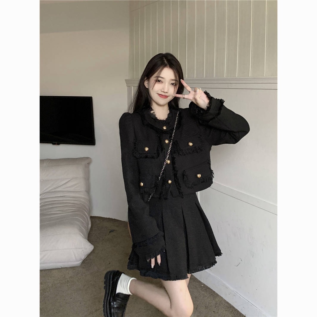 Áo dạ tweed áo khoát nữ áo ấm nữ Áo Khoác Ngắn Dáng Rộng Tay Dài Thiết Kế Tua Rua Phong Cách Thu Đông Mới 2022 Cho Nữ