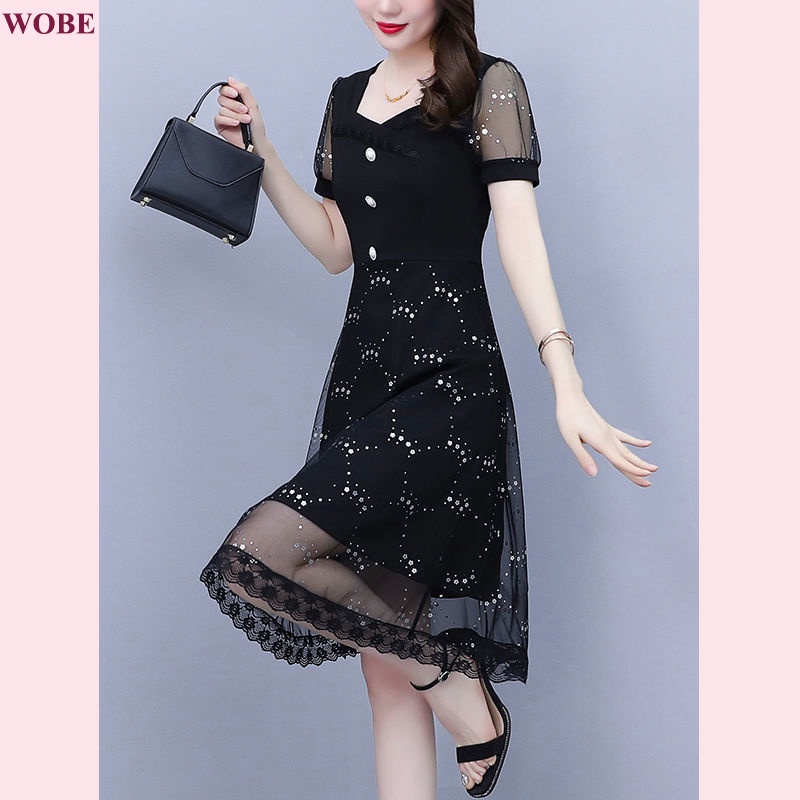 Đầm trung niên WOBE cho mẹ bigsize cao cấp dự tiệc sang trọng thiết kế dáng xoè đẹp HN15 - WB WOMAN &amp; BEAUTY