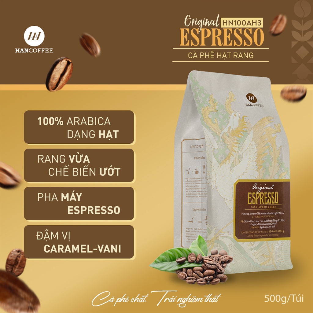 Cà Phê HANCOFFEE ORIGINAL ESPRESSO 100% ARABICA cao cấp, cafe rang xay nguyên chất