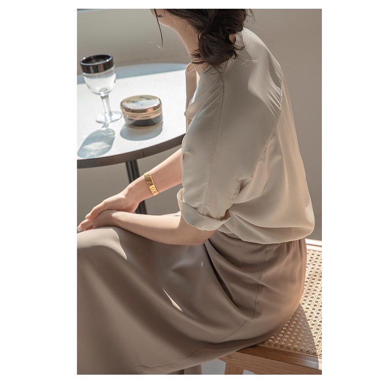 MS964 Áo sơ mi nữ trắng cổ trụ vắn tay thanh lịch