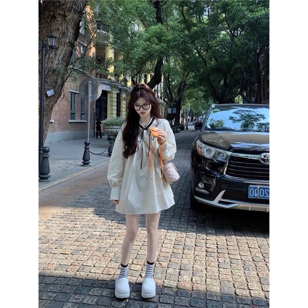 Đầm baby doll màu be phong cách Hàn Quốc