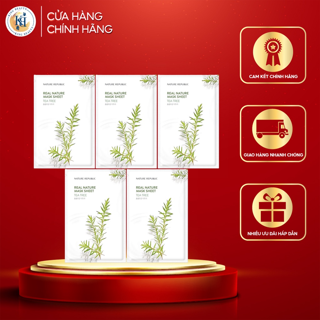 Combo 5 Mặt Nạ Giấy Cấp Ẩm, Giảm Mụn, Se Khít Lỗ Chân Lông Nature Republic Real Nature Mask Sheet 23ml x5 - Tea tree