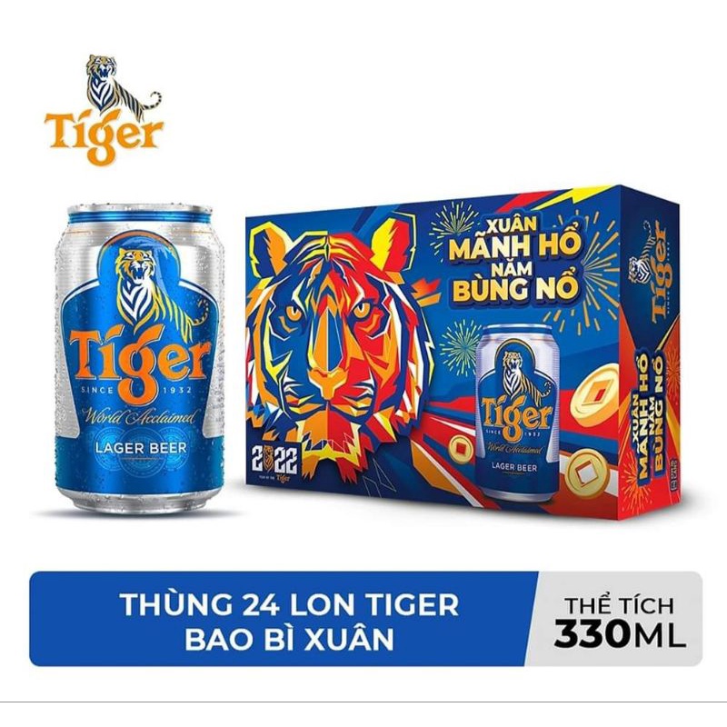 BIA TIGER XANH & TIGER CRYSTAL LON CAO THÙNG 24 LON 330ML