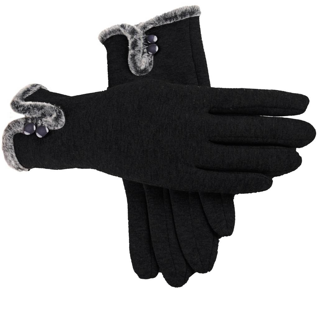 1 Đôi Găng Tay Giữ Ấm Mùa Đông Có Thể Dùng Màn Hình Cảm Ứng Màu Đen Dành Cho Nữ