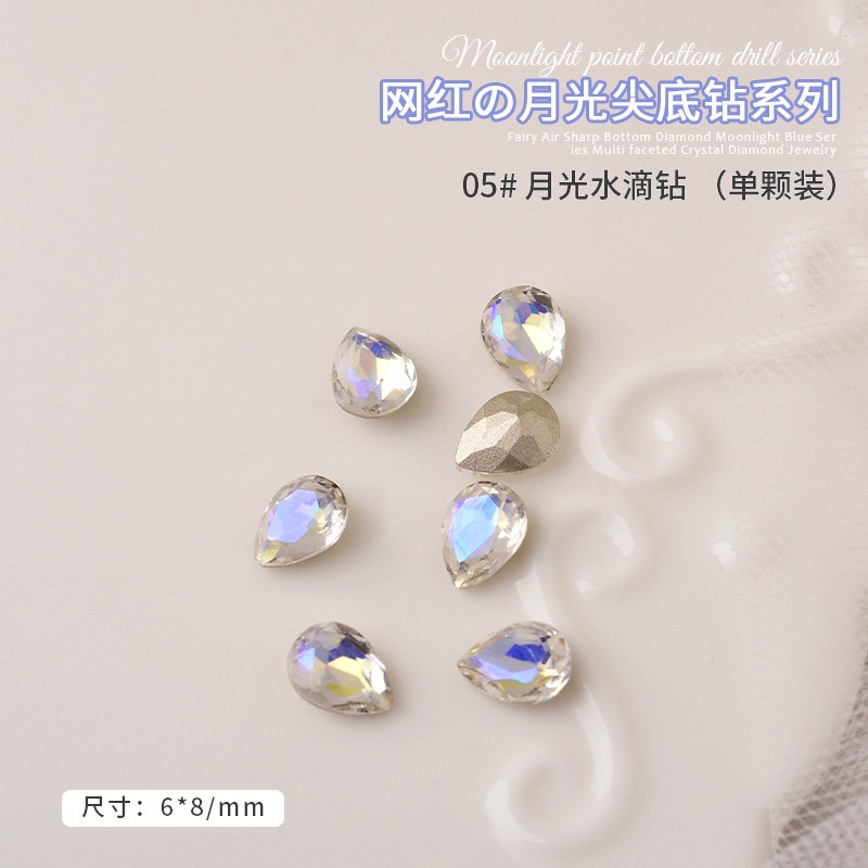 Set 10 viên đá pha lê K9, đá khối pha lê xanh lam siêu sáng, nhiều hình dạng trang trí móng tay nghệ thuật