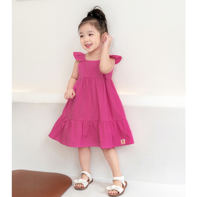 Váy bé gái CARROT hai dây cánh tiên 1 màu hồng đậm, cổ tròn, chất liệu Thô cotton thấm hút mồ hôi tốt