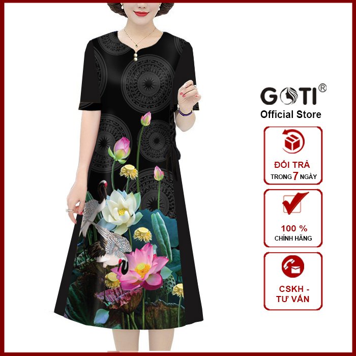 GOTI – Đầm Dáng Suông Trung Niên Dự Tiệc Cao Cấp Big Size Vải Lụa Mềm Mịn Cho Mẹ U40 U50 3345 3347 3336