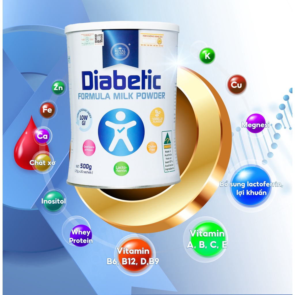 Sữa Dành Cho Người Tiểu Đường Hoàng Gia Úc ROYAL AUSNZ Diabetic Formula Hỗ Trợ Hạ Đường Máu - Gói 25g