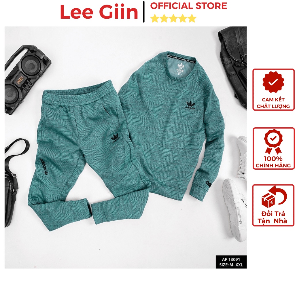 Bộ quần áo thu đông nam cao cấp Adidas chuẩn form Hàng Loại 1 Lee Giin LG13091 Bộ nỉ nam cổ tròn hàng hiệu 2022