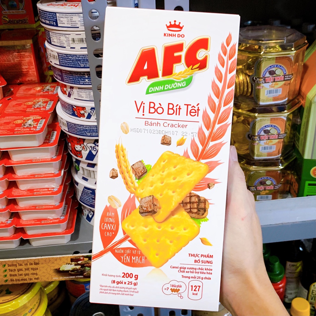 Bánh Quy AFC Mặn Vị Rau/ Lúa Mì/ Bò Bít Tết Hộp 193,8g , Bánh Cracker Mặn Kinh Đô