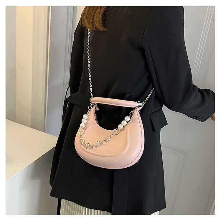 Túi Đeo Vai / Xách Tay Tròn Đính Hạt Ngọc Trai Có Khóa Kéo Thời Trang Cho Nữ