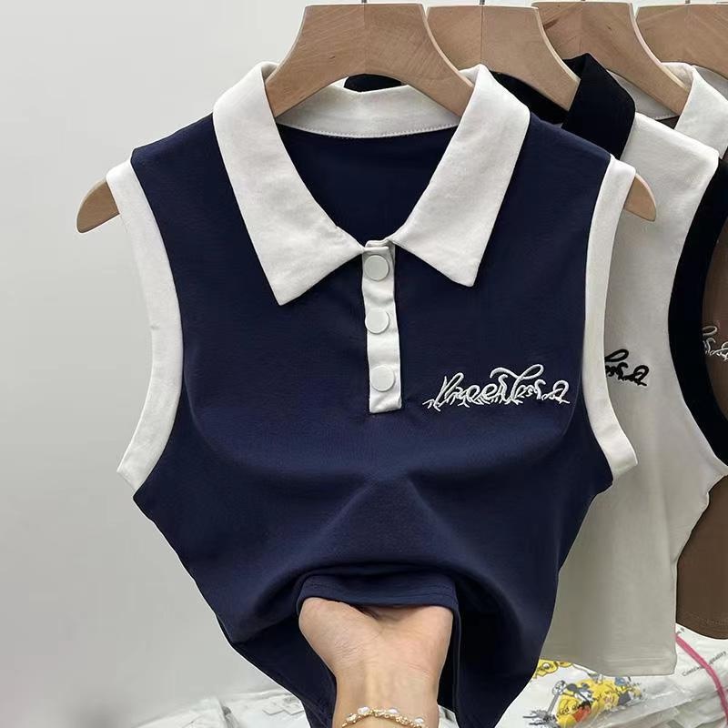 Áo Thun Polo Sát Nách Phong Cách Vintage Thời Trang Mùa Hè Dành Cho Nữ