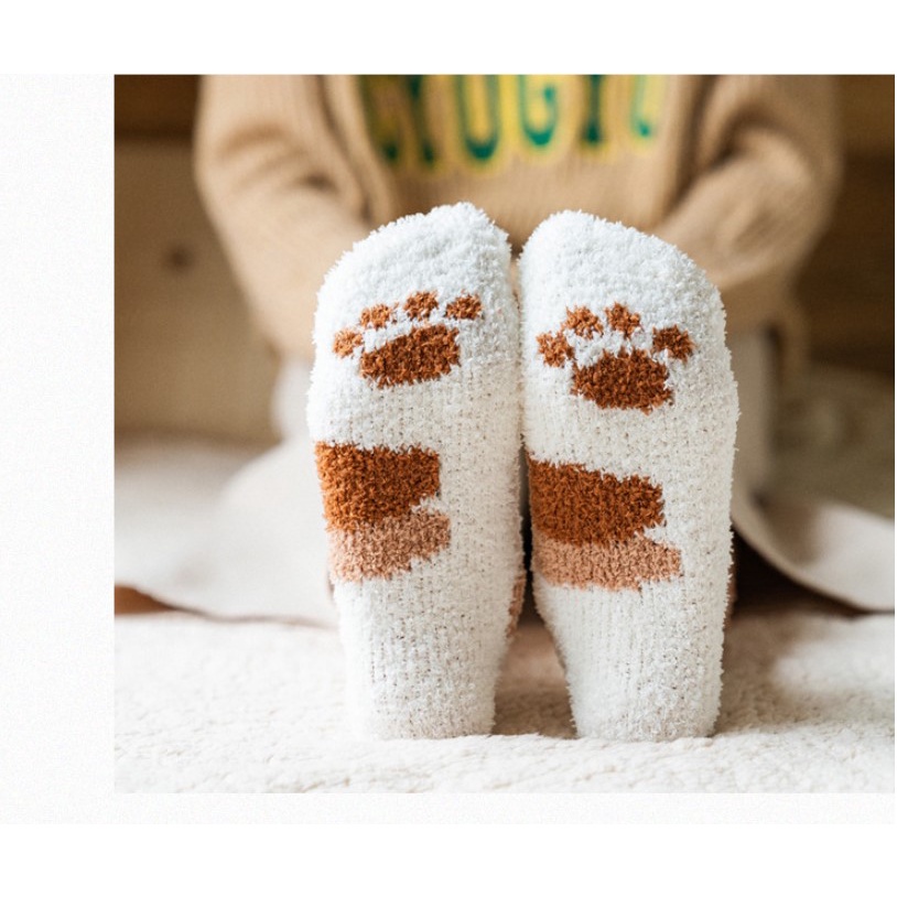 Vớ WAFNHA D392 lông cừu san hô dày ấm áp họa tiết mèo hoạt hình cho nữ