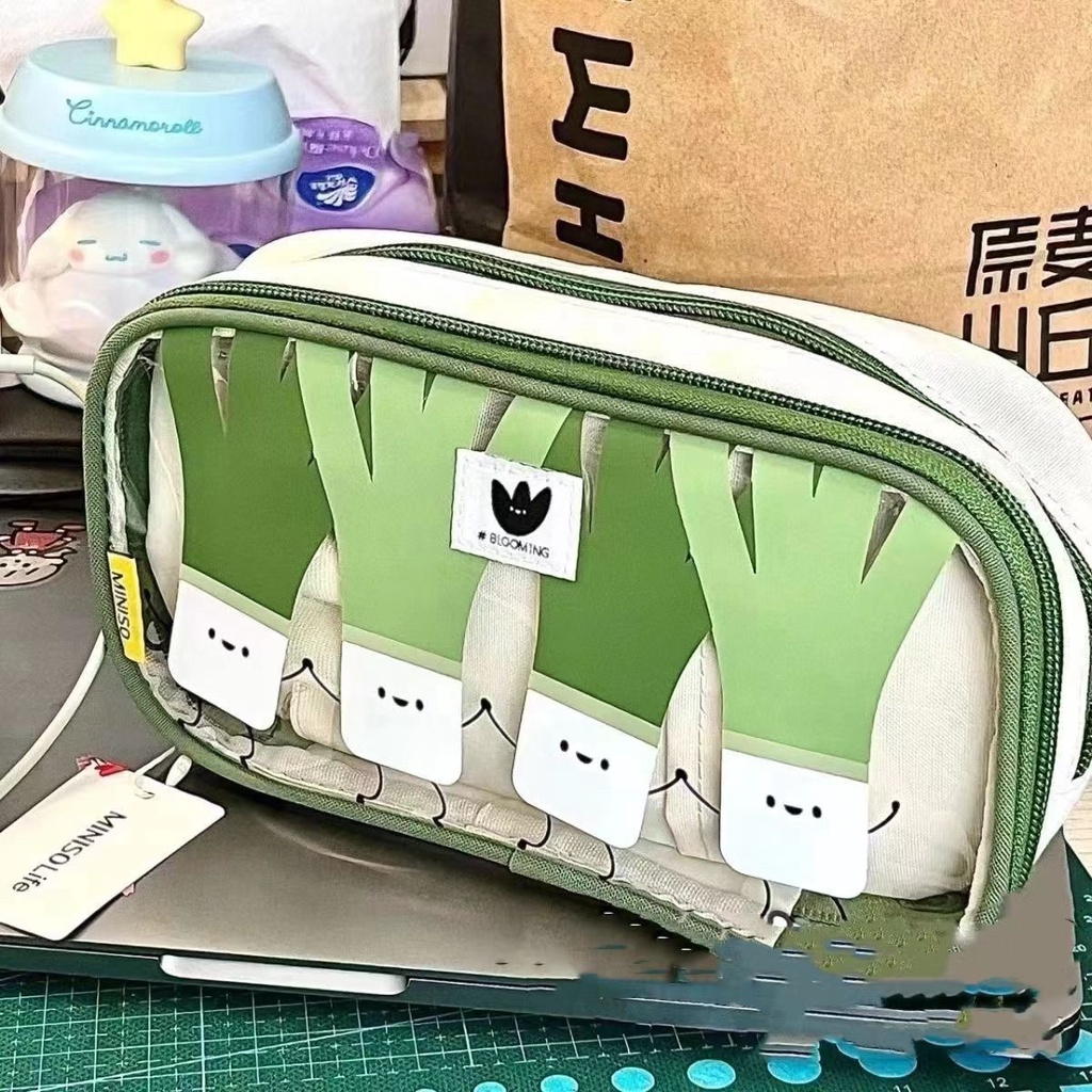 Túi Đựng Bút Trong Suốt Đa Năng Sức Chứa Lớn Họa Tiết Hoa Hành Tây Nhỏ Cho Nữ Sinh
