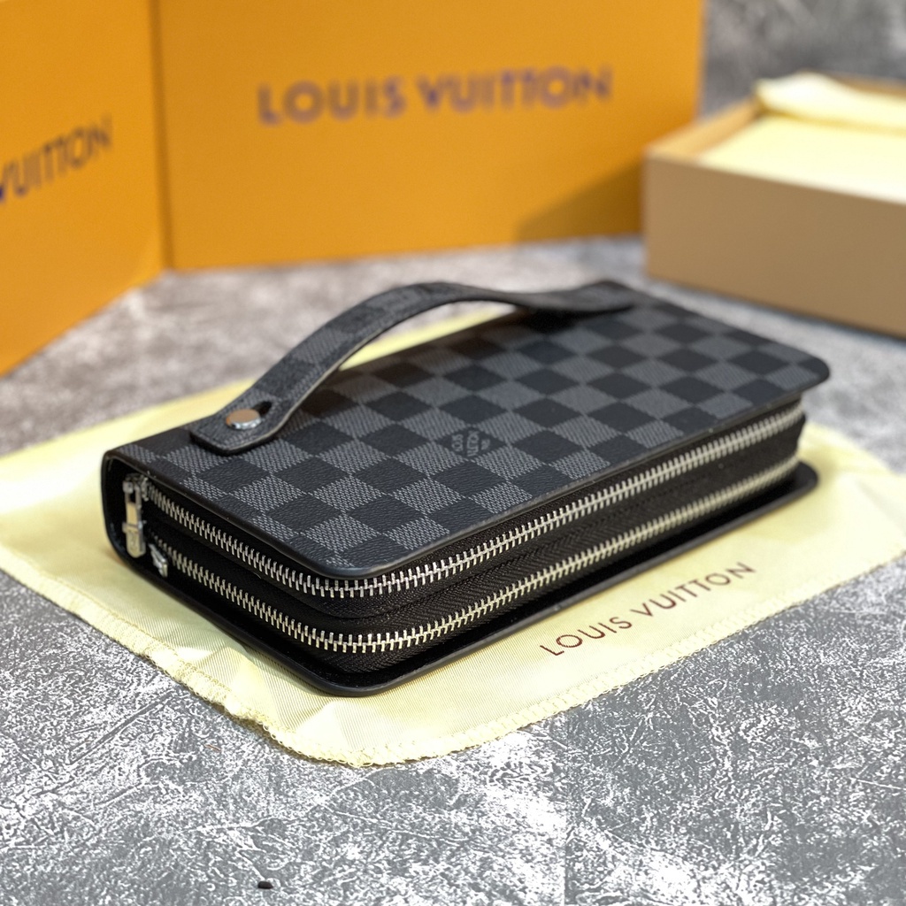 Ví Cầm Tay LV nam nữ 2 khóa bản to cao cấp có hộp tặng kèm size 22cm